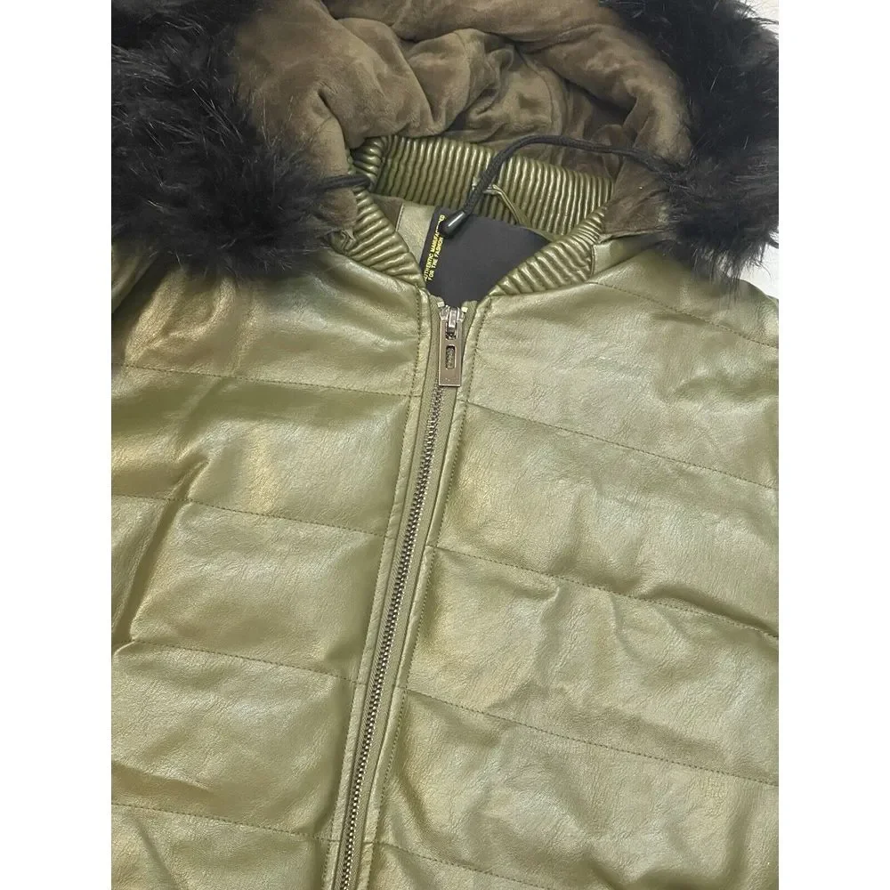 Men's Olive Green Jacket Robert Phillipe Jacket‎ Removeable Fur Hood